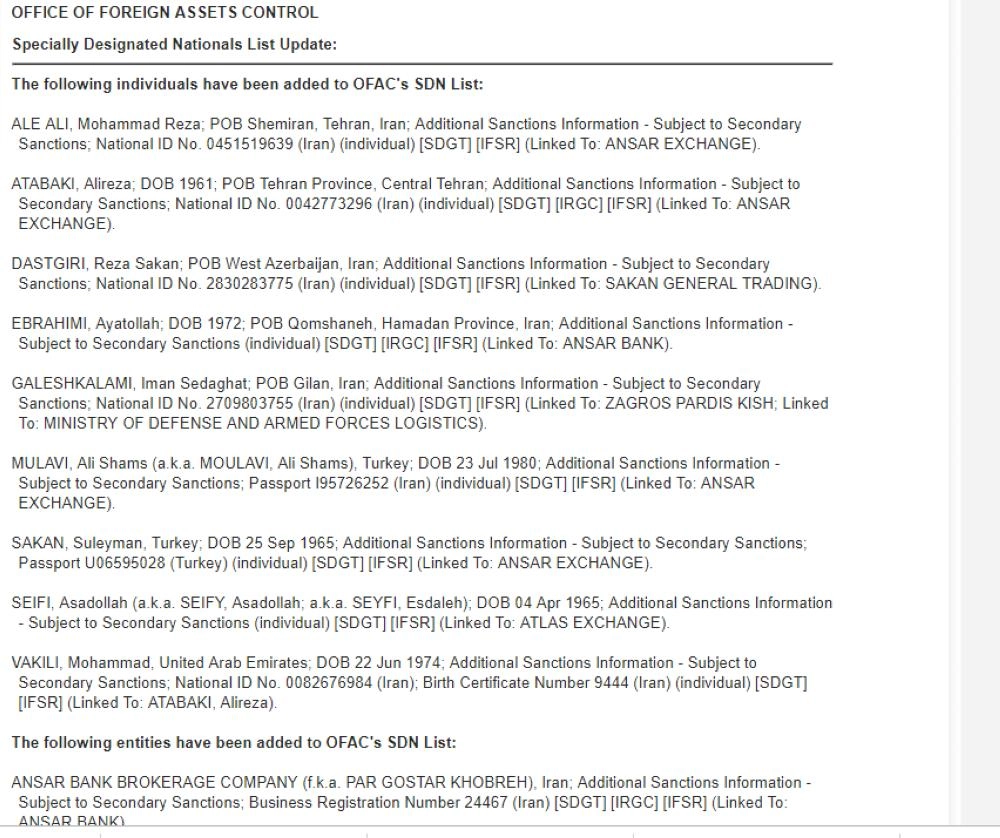 قائمة الكيانات والأشخاص في العقوبات