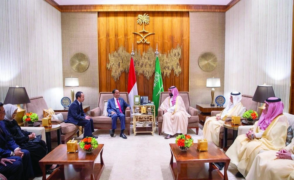 الأمير محمد بن سلمان لدى لقائه جوكو ويدودو في مكتبه بالرياض (واس)