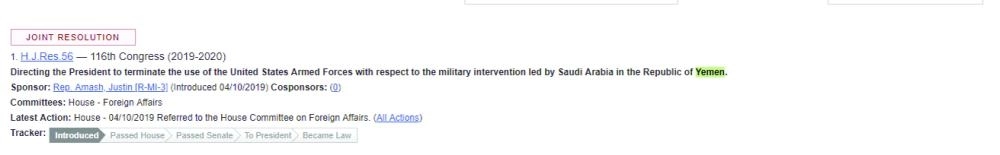 صوت مجلس النواب لإنهاء مشاركة أمريكا في الحرب باليمن