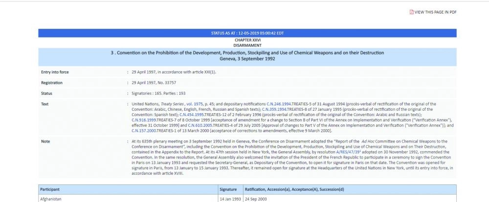 اتفاقية حظر استحداث وإنتاج وتكديس واستخدام الأسلحة الكيميائية وتدمير تلك الأسلحة