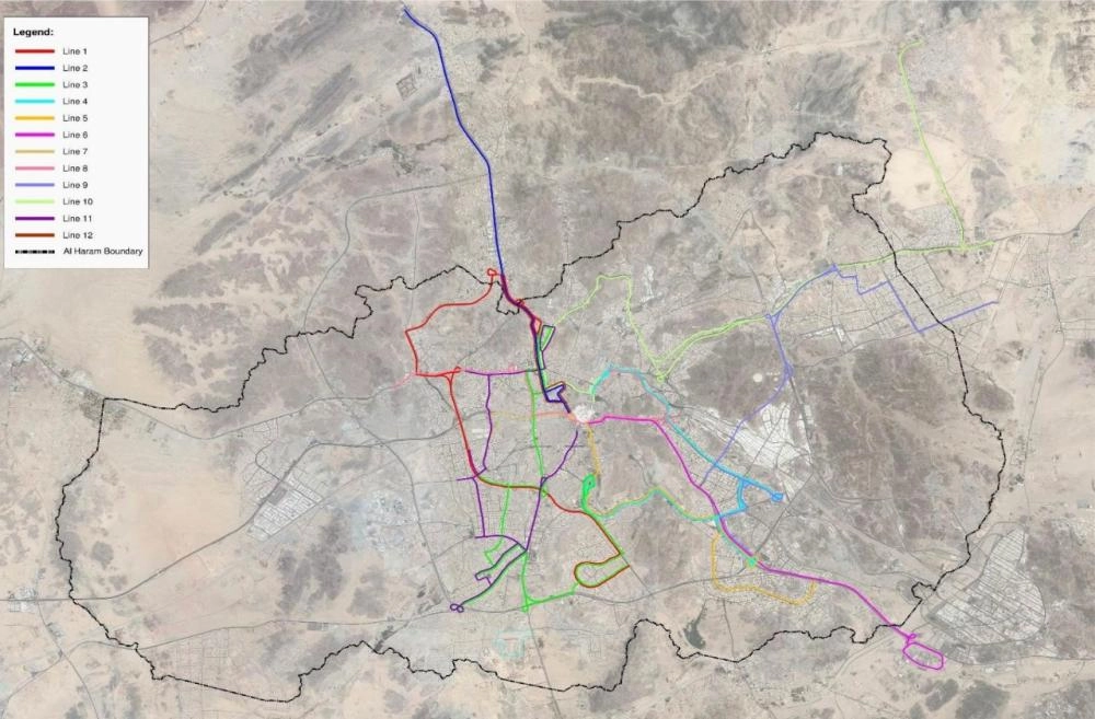خارطة توضح مسارات الحافلات