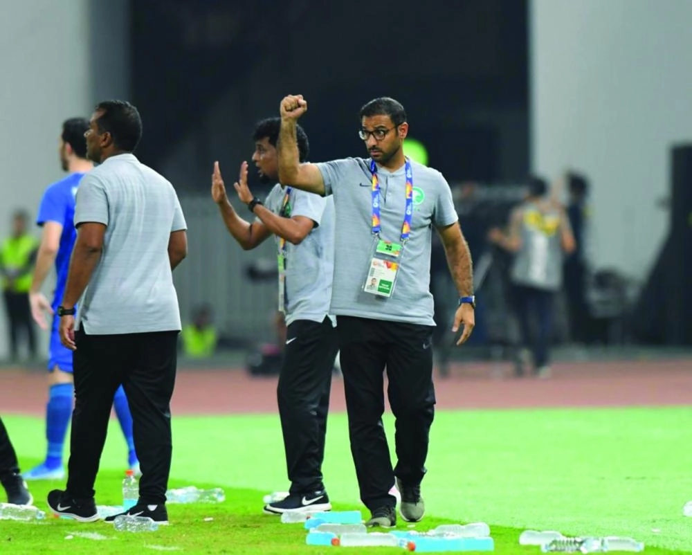 سعد الشهري مبتهجا بالنتيجة   (إعلامي المنتخب)