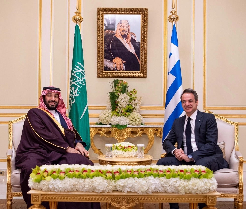 الأمير محمد بن سلمان لدى اجتماعه مع كيرياكوس ميتسوتاكيس (واس).