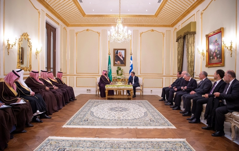 الأمير محمد بن سلمان لدى اجتماعه مع كيرياكوس ميتسوتاكيس (واس)