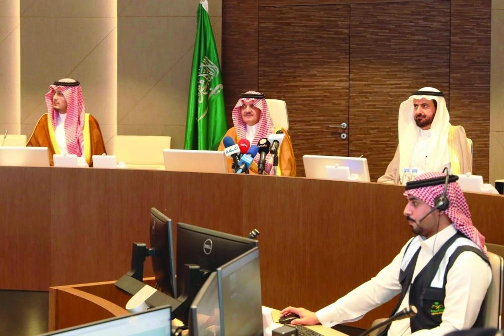 سعود بن نايف وأحمد بن فهد وتوفيق الربيعة خلال الزيارة                                   (مكة)