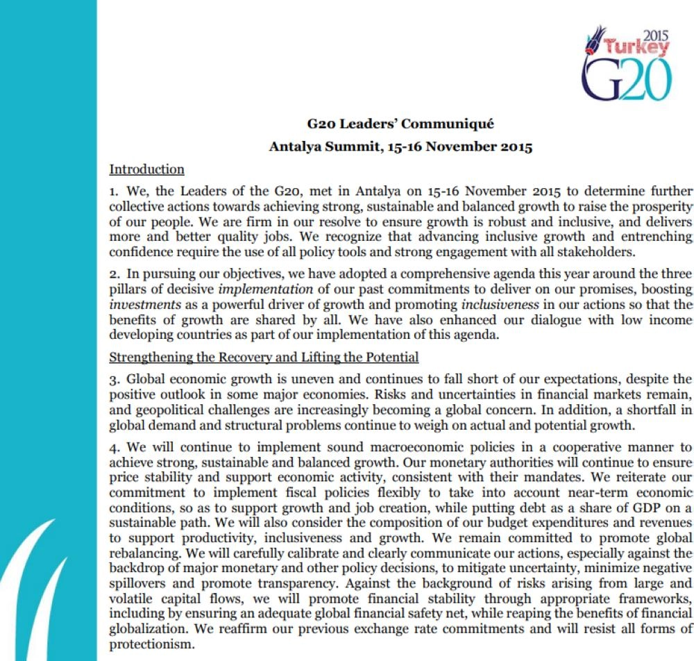 بيان قمة العشرين في تركيا