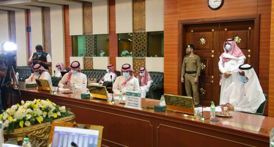 جانب من اللقاء الاعلامي المنعقد في مبنى رئاسة شؤون الحرمين ( مكة ) 