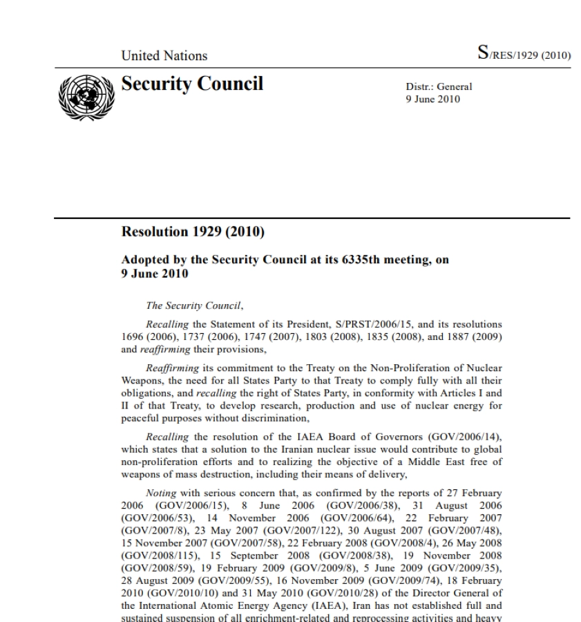 مجلس الأمن القرار 1929