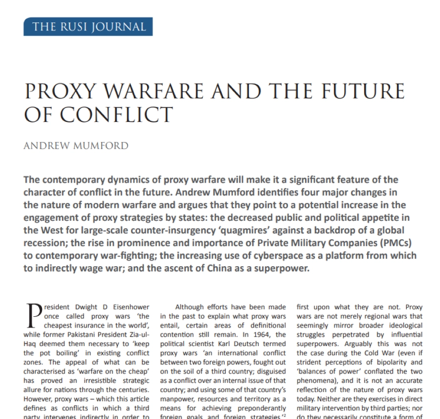 






ورقة بحثية بعنوان «الحرب بالوكالة ومستقبل الصراع»