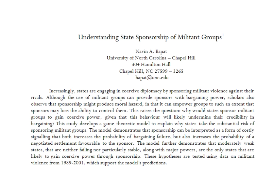 ورقة بحثية عن "فهم رعاية الدولة للجماعات المسلحة"