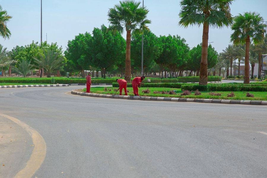 عمال خلال تجهيز إحدى الحدائق                                                                                                                                                                       (مكة)