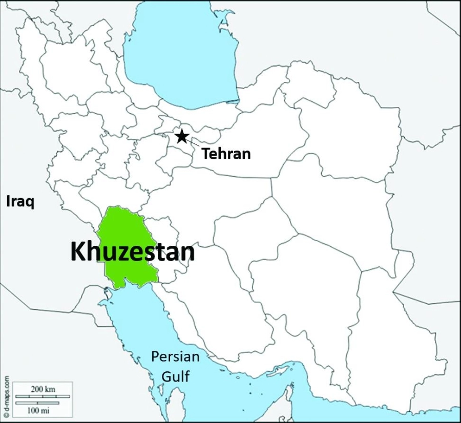 خريطة تظهر موقع خوزستان