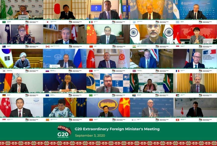 عقد وزراء الخارجية في مجموعة العشرين اجتماعا استثنائيا لمناقشة سبل التعاون الدولي للتعافي من آثار جائحة فيروس كورونا