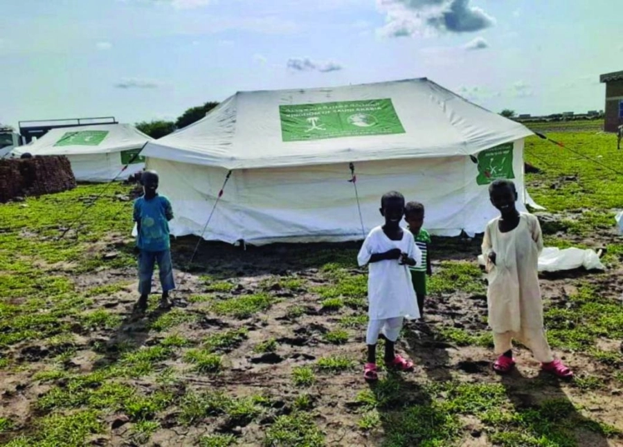 






أطفال يقفون أمام خيمة نصبها مركز الملك سلمان    (واس)