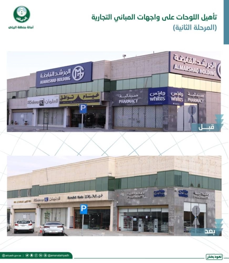أمانة الرياض تبدأ ثاني مراحل تأهيل اللوحات على واجهات المباني التجارية