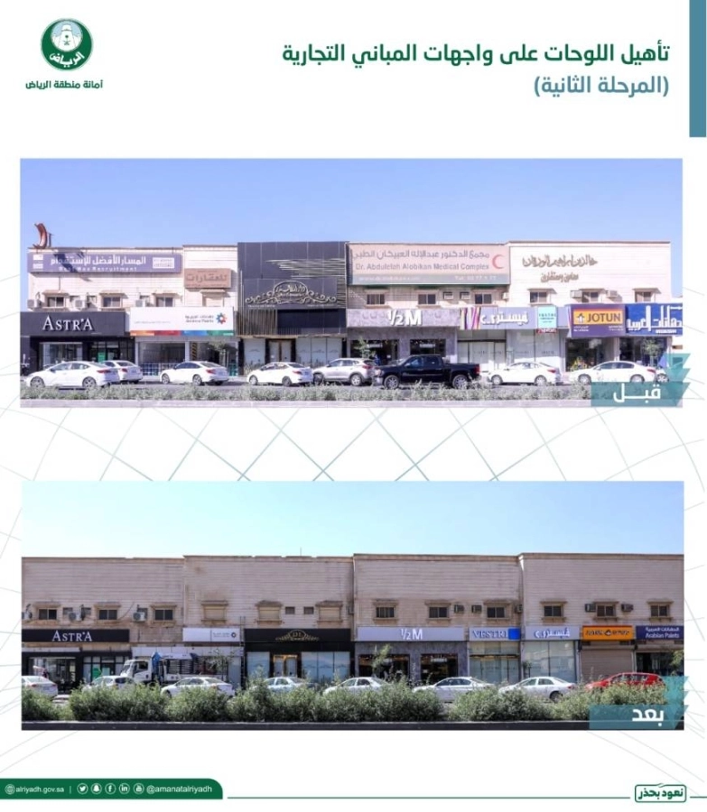 أمانة الرياض تبدأ ثاني مراحل تأهيل اللوحات على واجهات المباني التجارية