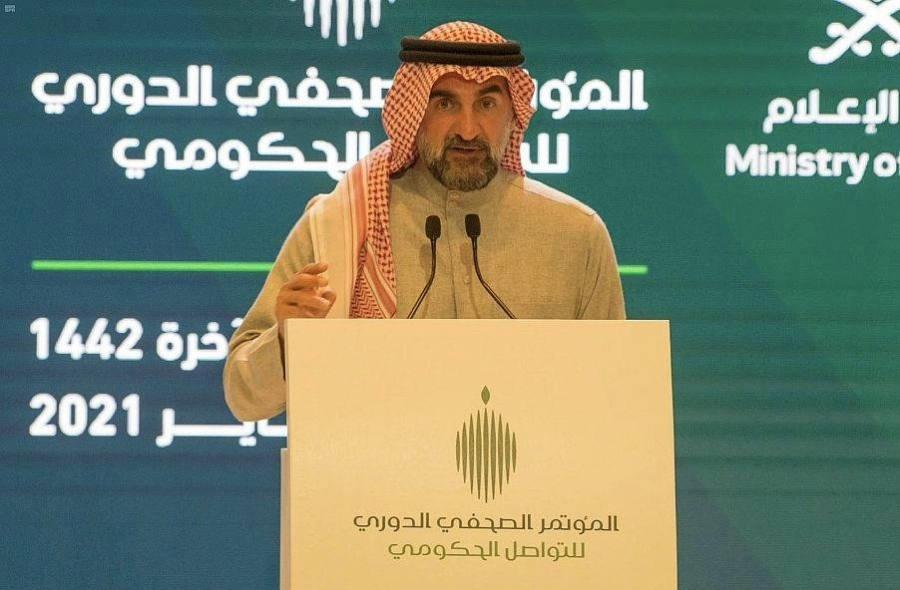 محافظ صندوق الاستثمارات العامة خلال المؤتمر الصحفي الدوري للتواصل الحكومي (واس)