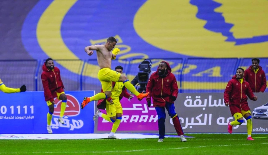 فرحة لاعبي النصر بالفوز بكأس السوبر السعودي (مكة) 
