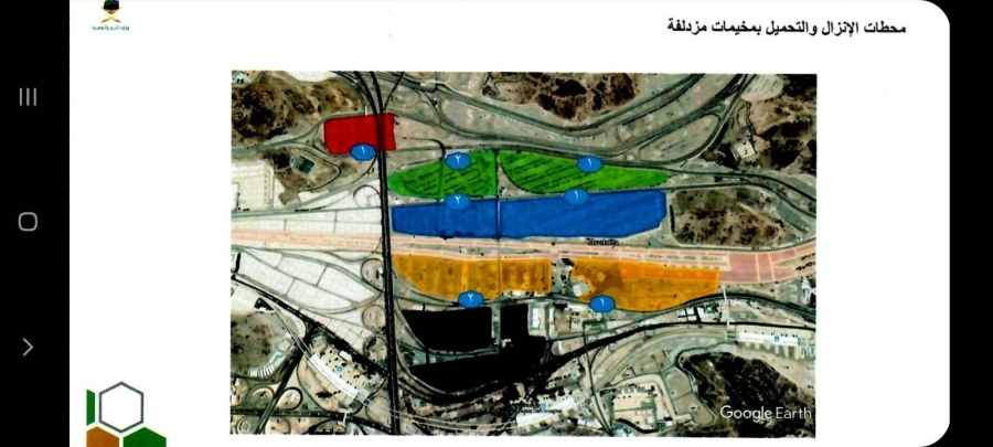 خريطة توضح محطات الإنزال والتحميل بمخيمات مزدلفة