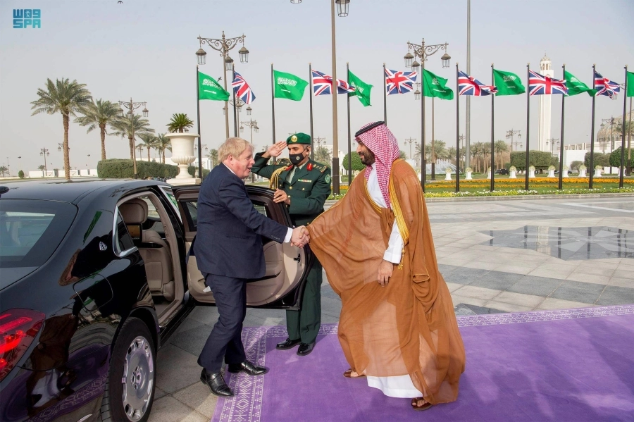 الأمير محمد بن سلمان خلال استقباله بوريس جونسون (واس)