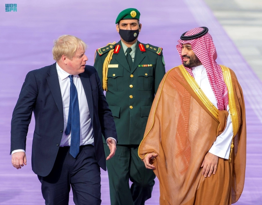 الأمير محمد بن سلمان خلال استقباله بوريس جونسون  (واس) 