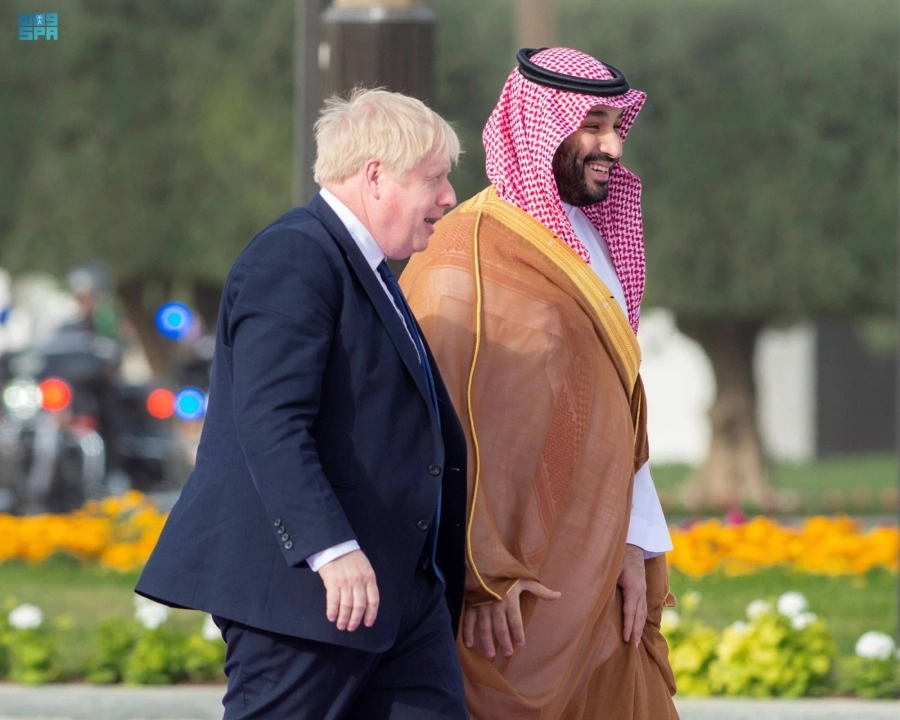 الأمير محمد بن سلمان خلال استقباله بوريس جونسون  (واس)