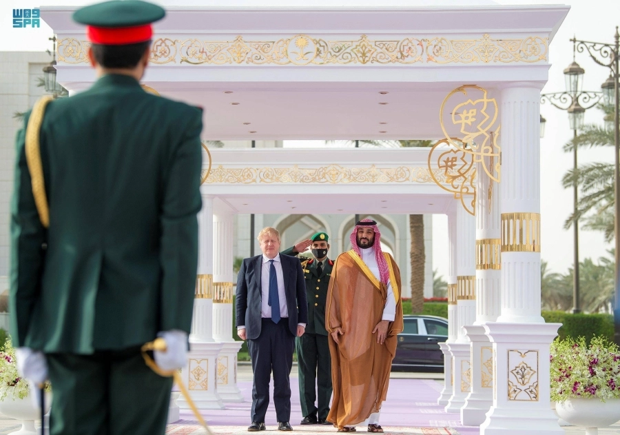 الأمير محمد بن سلمان خلال استقباله بوريس جونسون  (واس)
