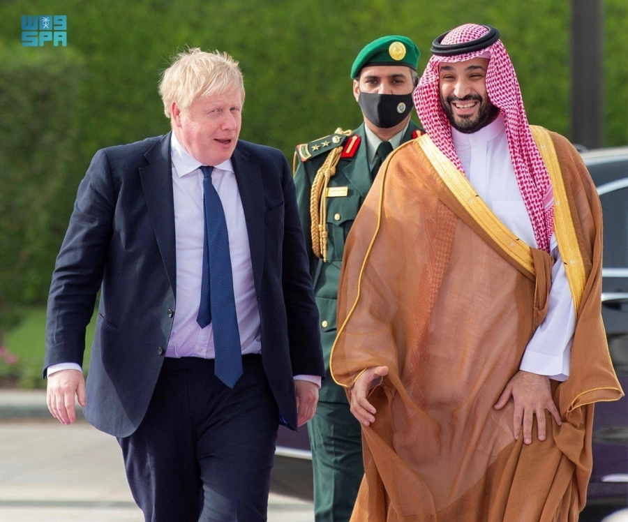 الأمير محمد بن سلمان خلال استقباله بوريس جونسون  (واس)