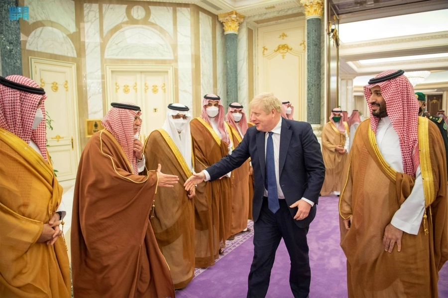 الأمير محمد بن سلمان خلال استقباله بوريس جونسون  (واس)