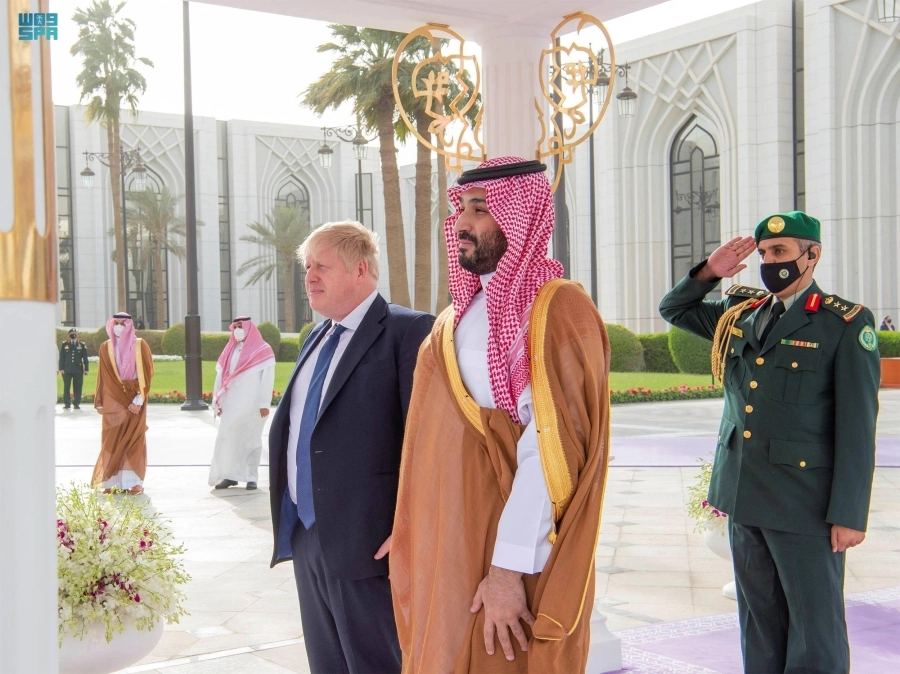 الأمير محمد بن سلمان خلال استقباله بوريس جونسون  (واس)