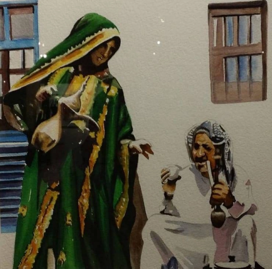 الدلة والقهوة السعودية في أعمال الفنان محمد السيهاتي