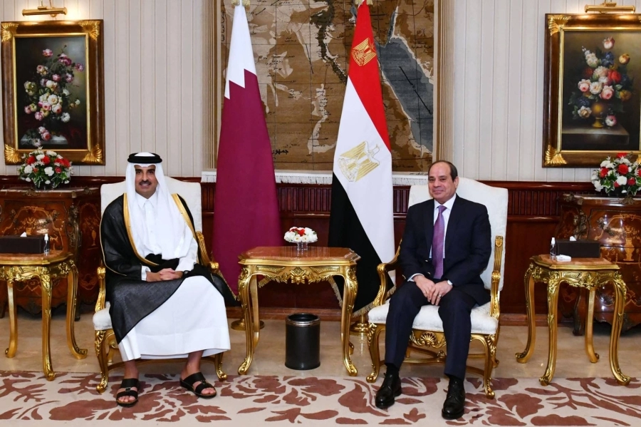 






جانب من المباحثات بين السيسي وتميم