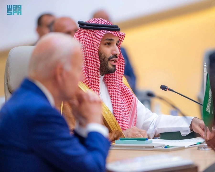 الأمير محمد بن سلمان متحدثا أمام قمة جدة (واس)