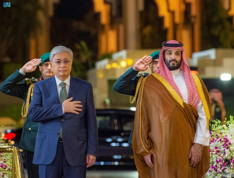 الأمير محمد بن سلمان خلال استقباله قاسم توكاييف                                                                                                                           (واس) 