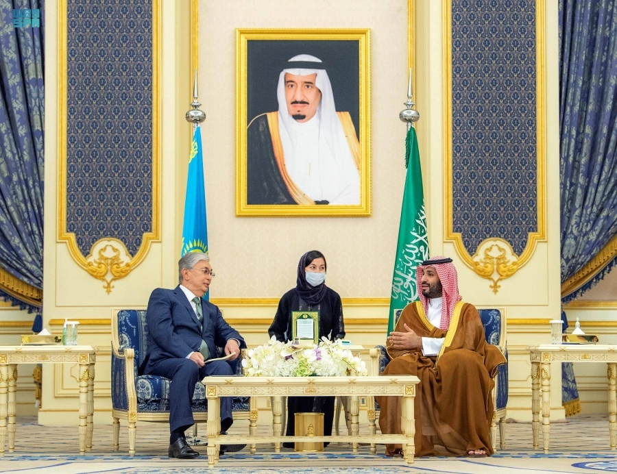 الأمير محمد بن سلمان خلال استقباله قاسم توكاييف                                                                                                                     (واس)