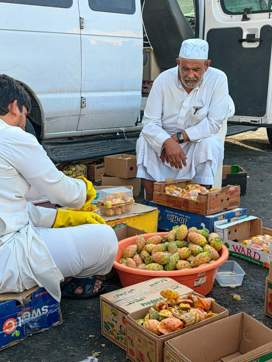 عدد من محلات بيع الفواكه في الطائف تحرص على المنافسة لإغراء الزوار والمصطافين بالشراء.