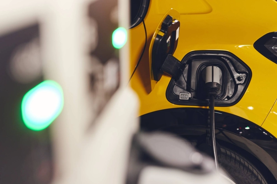 Electric car charging in car park