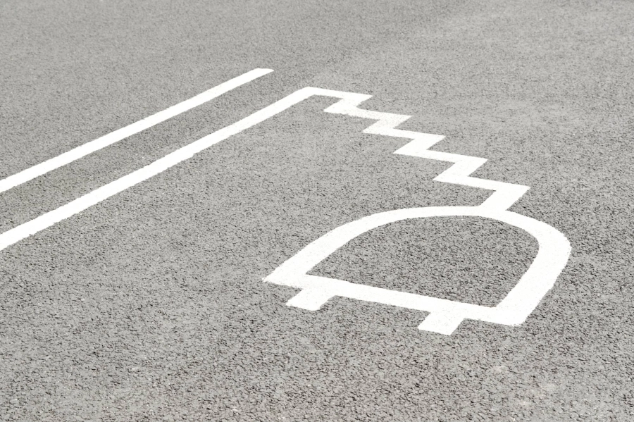 Road Marking For Electric Car Charging Point In Car Park