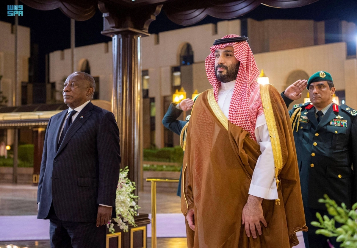 الأمير محمد بن سلمان خلال استقباله سيريل رامافوزا                                                                                                                                               (واس) 