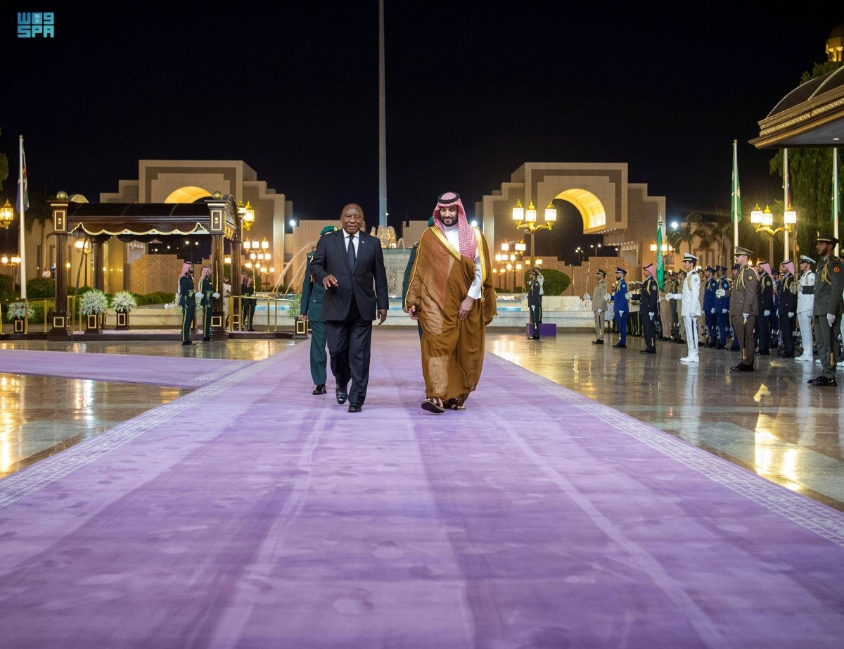 الأمير محمد بن سلمان خلال استقباله سيريل رامافوزا                                                                                                                                               (واس) 