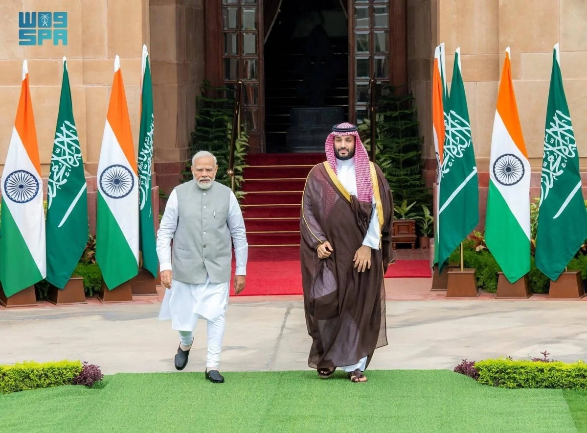 الأمير محمد بن سلمان خلال لقائه ناريندرا مودي  في قصر حيدر أباد (واس)