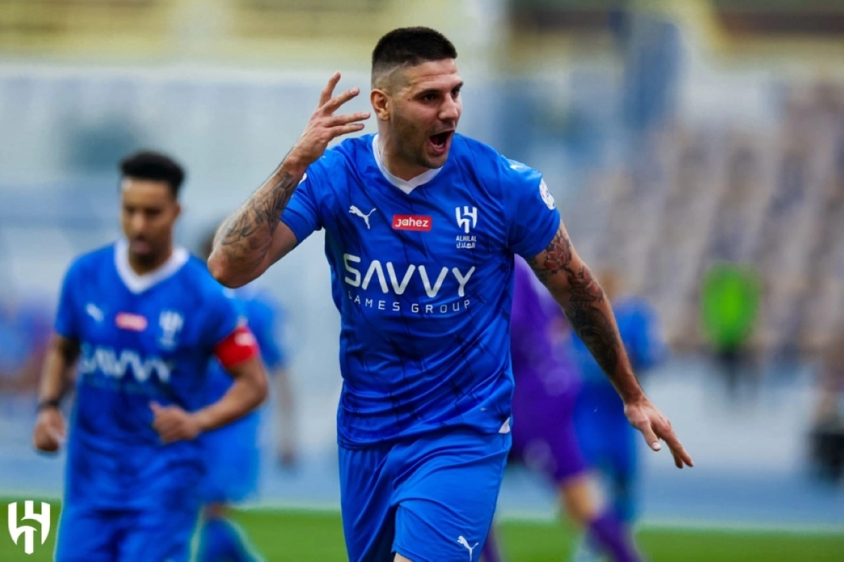 ميتروفيتش بعد تسجيله الهدف الاول