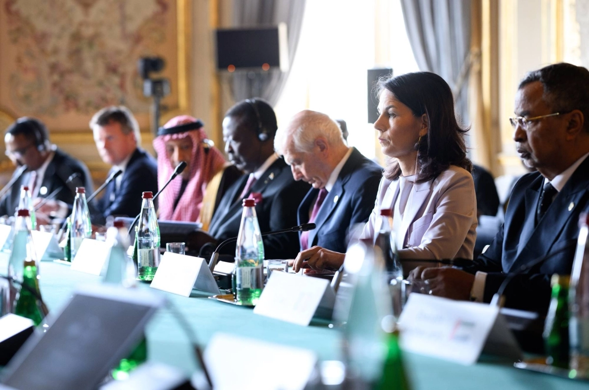 15 April 2024, France, Paris: Annalena Baerbock (2nd R), Germany's Foreign Minister, takes part in the ministerial meeting at the French Foreign Ministry. One year after the start of the conflict in Sudan, France is organizing an aid conference together with Germany and the EU to support peace initiatives for the embattled country in north-east Africa. Photo: Bernd von Jutrczenka/dpa