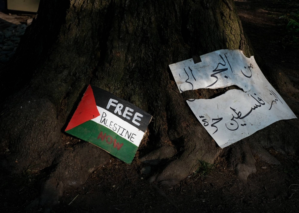 علم فلسطين في مقدمة الاعتصامات