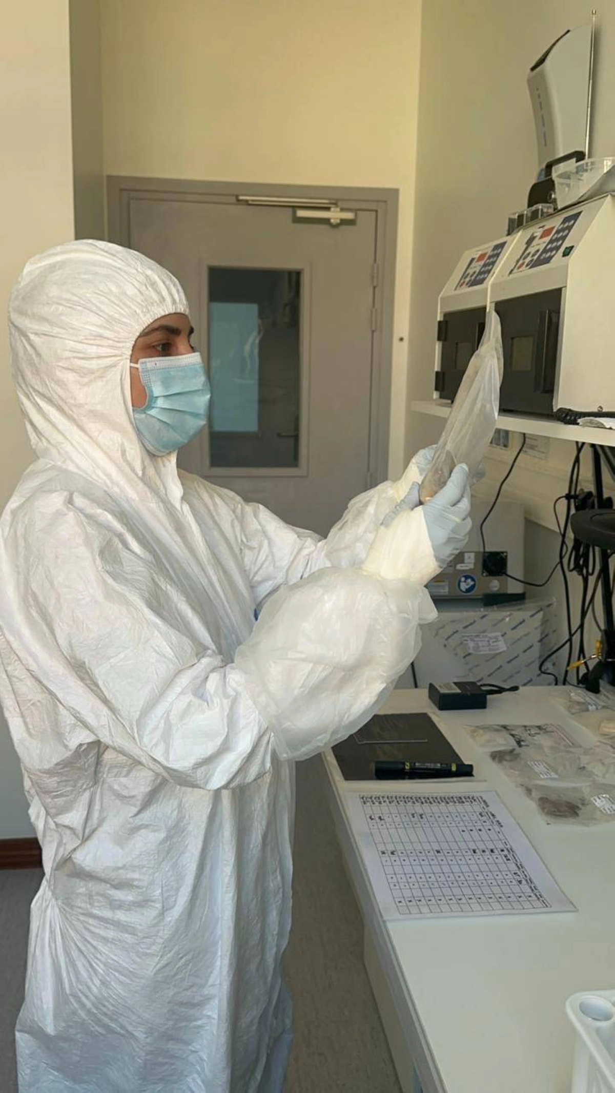 حنين أحمد تجري تجاربها على الحمض النووي للخيول في المختبر