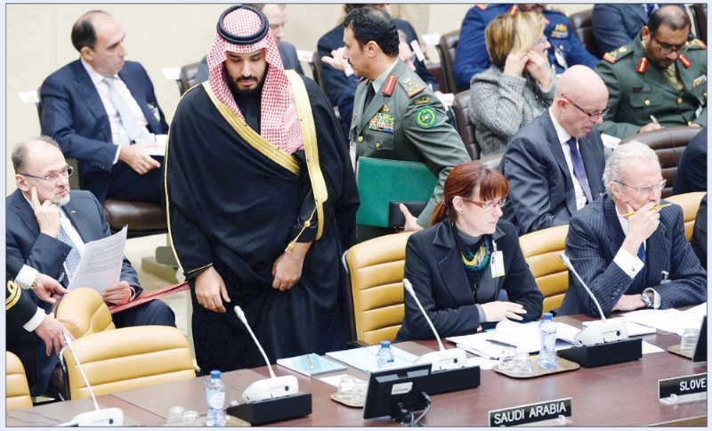 الأمير محمد بن سلمان خلال مشاركته في اجتماع بروكسل (أ ف ب)