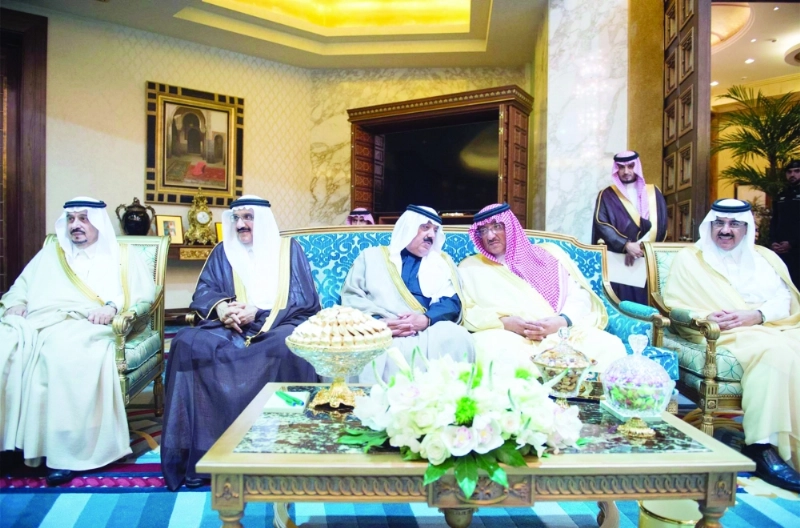 الأمراء فيصل بن بندر ومنصور بن متعب ومتعب بن عبدالله ومحمد بن نايف خلال اللقاء