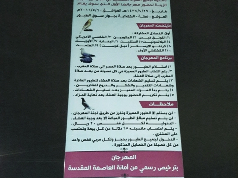 لافتة الإعلان عن تنسيق المهرجان مذيلة برقم المقيم (عبدالمحسن دومان)