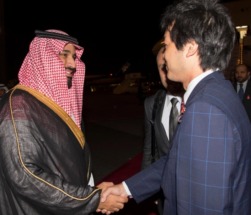لحظة وصول الأمير محمد بن سلمان إلى اليابان (بندر الجلعود )