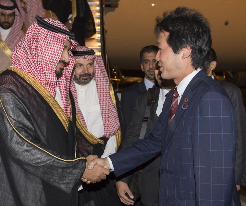 لحظة وصول الأمير محمد بن سلمان إلى اليابان (بندر الجلعود )